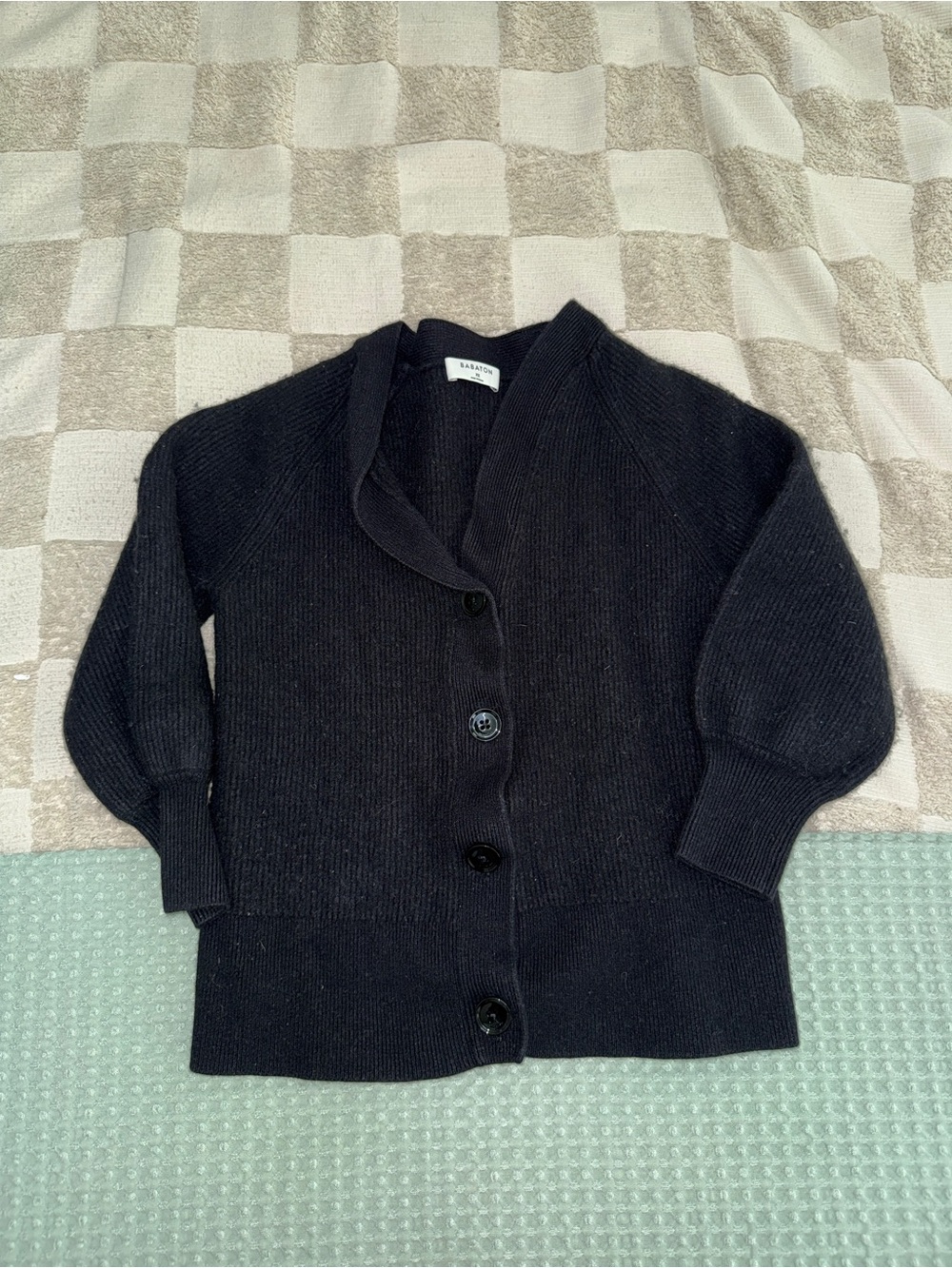 Babaton Black Chunky Wool Blend Button-Front Cardigan XS